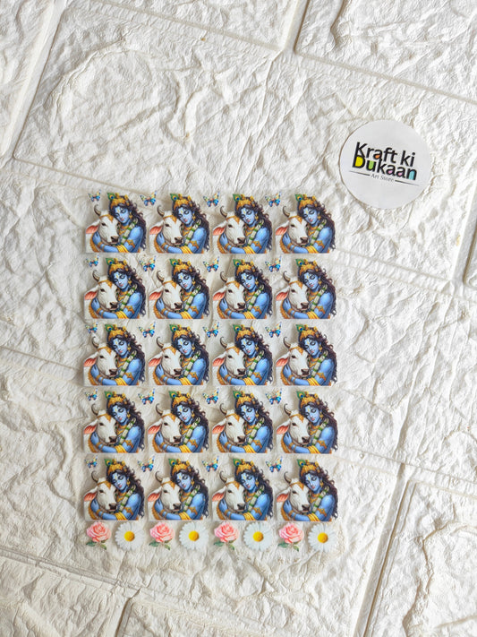 UV DTF peel-off sticker sheet with colorful cartoon character icons and flowers