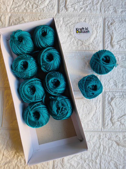 Rakhi thread roll set, turquoise-blue yarn balls with loose thread ends