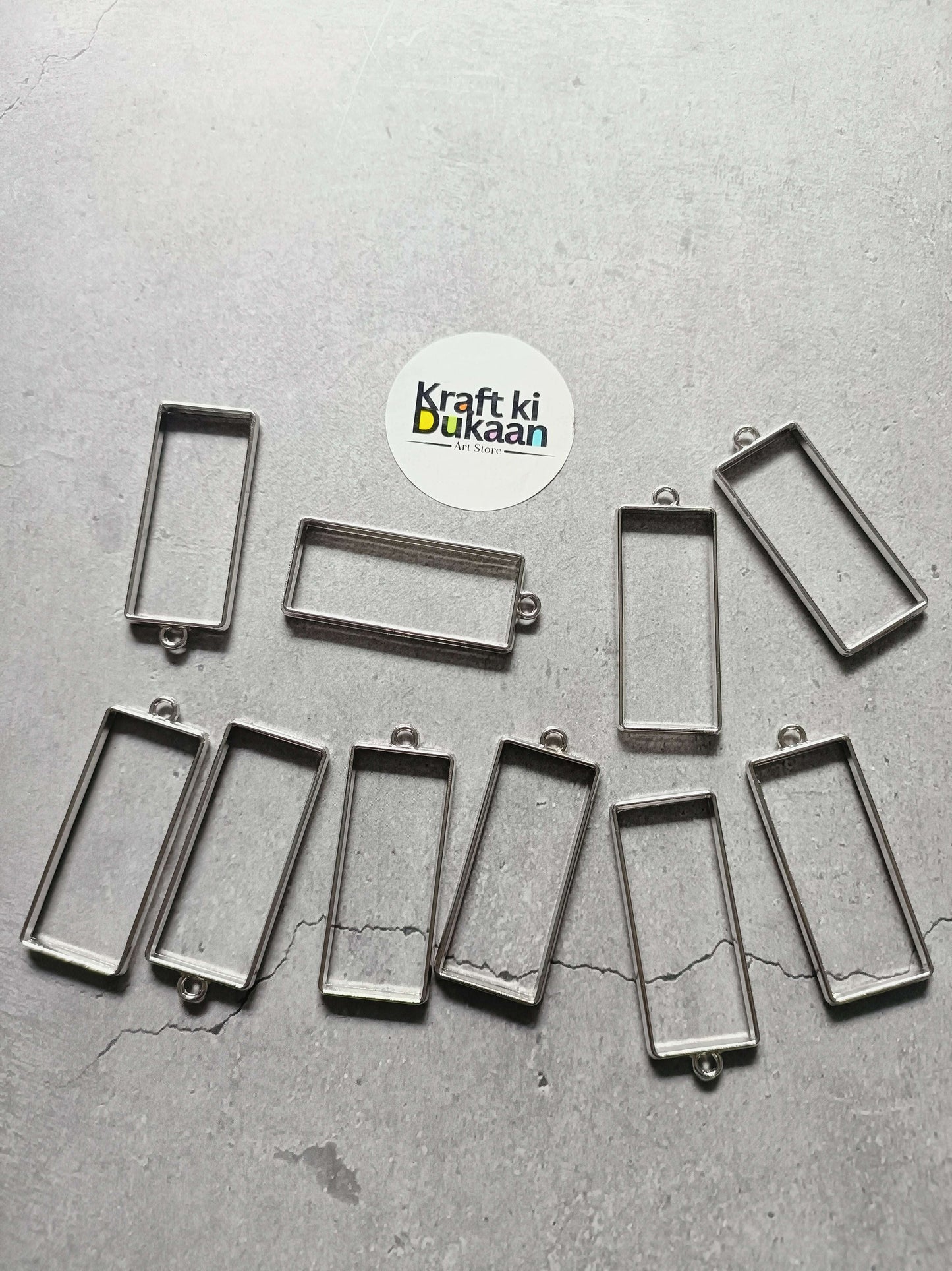 Silver square bezel plain pendant set of 10, rectangular frames with top loops