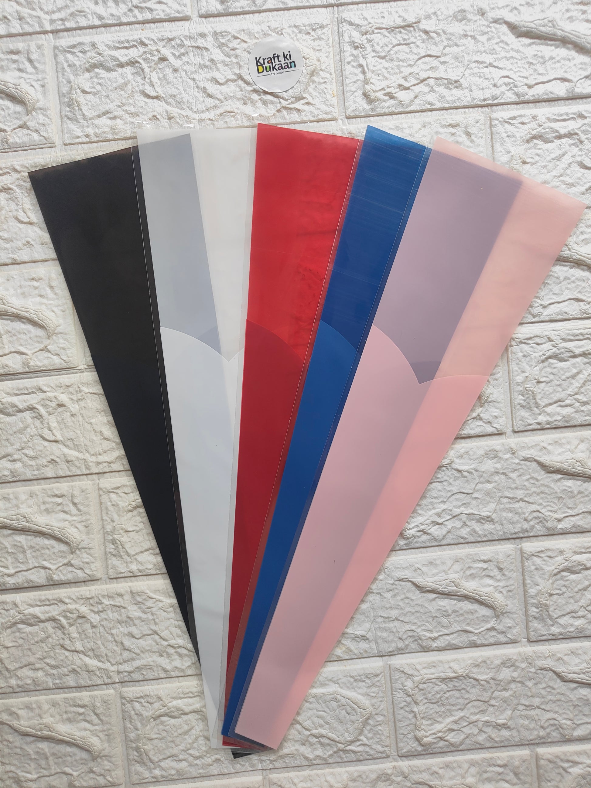 Assorted flower covers in black, white, red, blue, and pink, 12.5x40cm A3 size