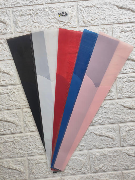 Assorted flower covers in black, white, red, blue, and pink, 12.5x40cm A3 size