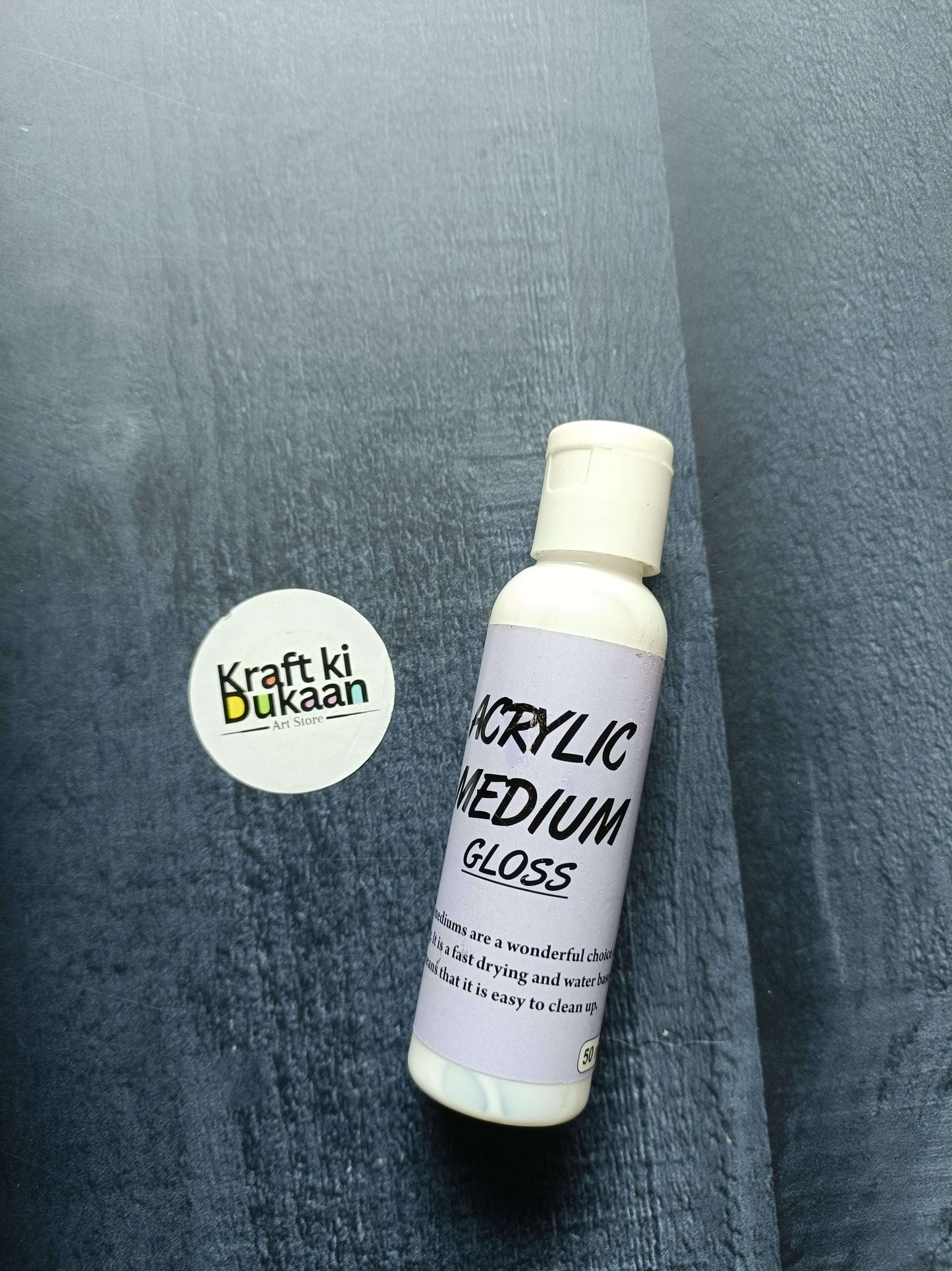 Acrylic Medium Gloss bottle, purple label and beige cap, 50 ml
