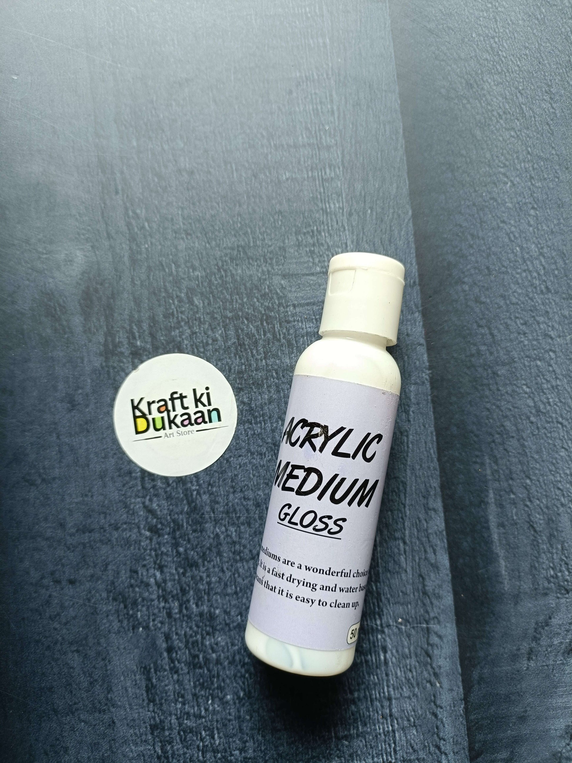 Acrylic Medium Gloss bottle, purple label and beige cap, 50 ml