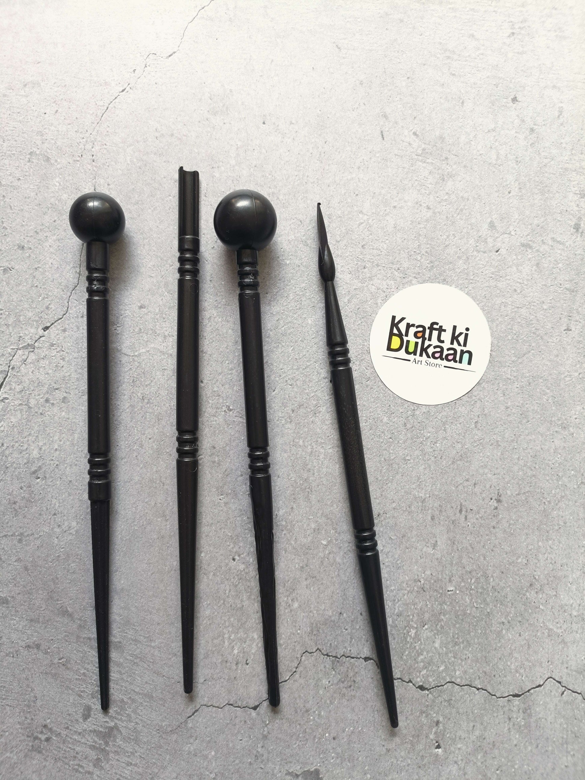 Plastic clay modelling tool set of 4 black styluses and pointed tool