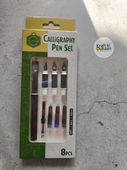 Calligraphy pen set 8 pcs in retail box with clear tray of nib pens