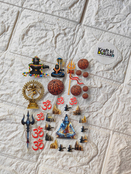 Peel-off sticker sheet with colorful figurines, lamps, and tridents