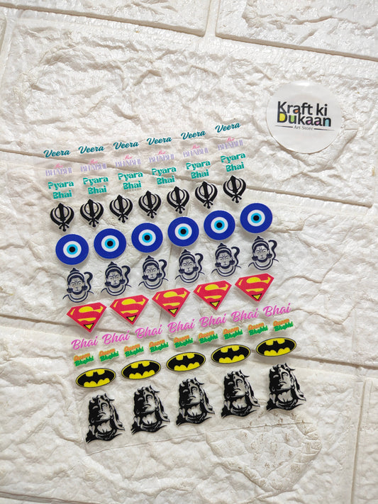 UV DTF peel-off sticker sheet with colorful eyes, skulls, bats, and comic icons