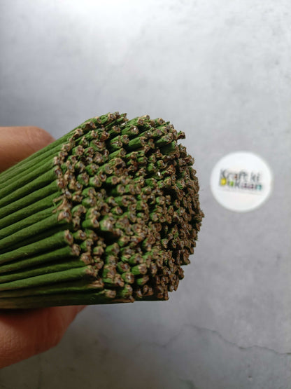 Green floral tape coated wire sticks with textured cut wire tips