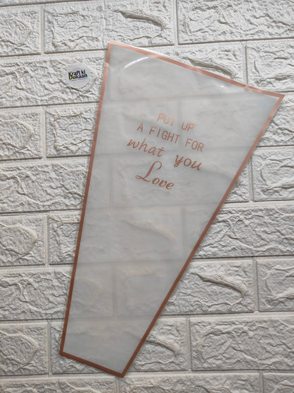 Bouquet cover sleeve in white with orange trim and “Love” text