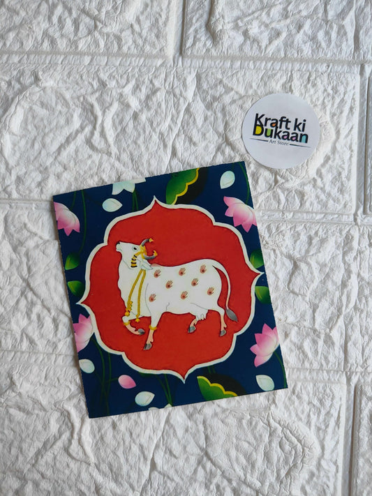 Mini colour sticker sheet: cartoon white animal on red badge with floral leaf border