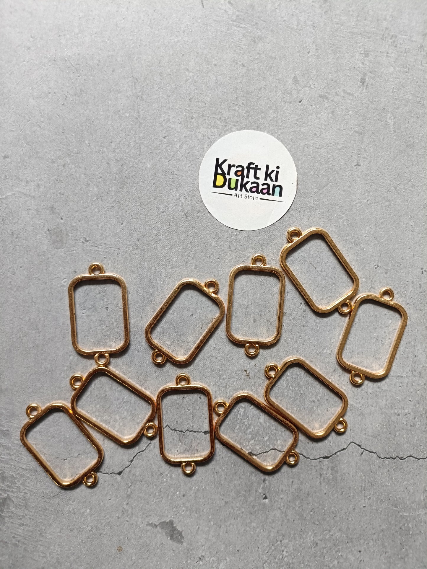 Rectangle bracelet bezel frames, curved plain metal settings, gold tone, 10pc set