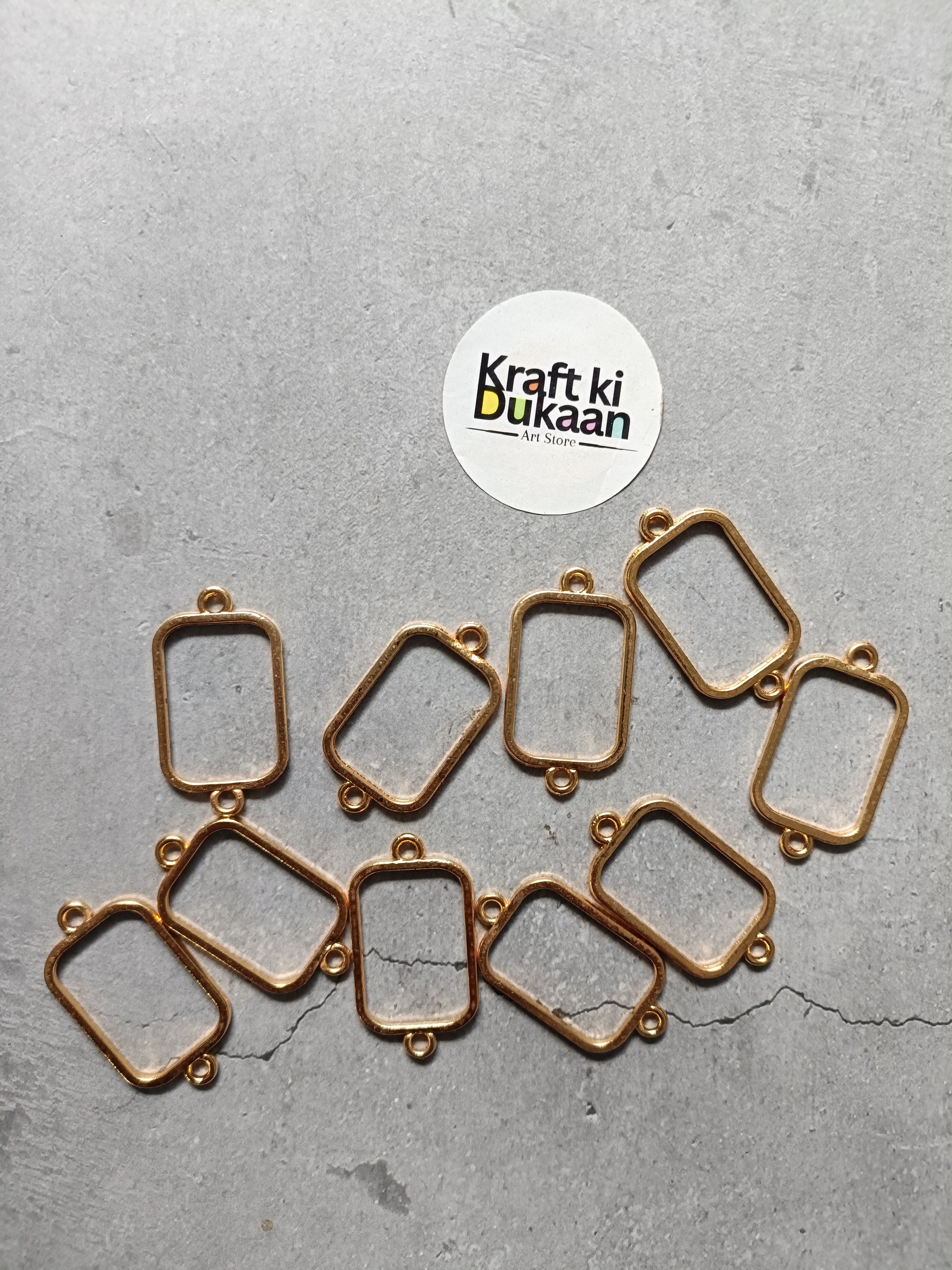 Rectangle bracelet bezel frames, curved plain metal settings, gold tone, 10pc set