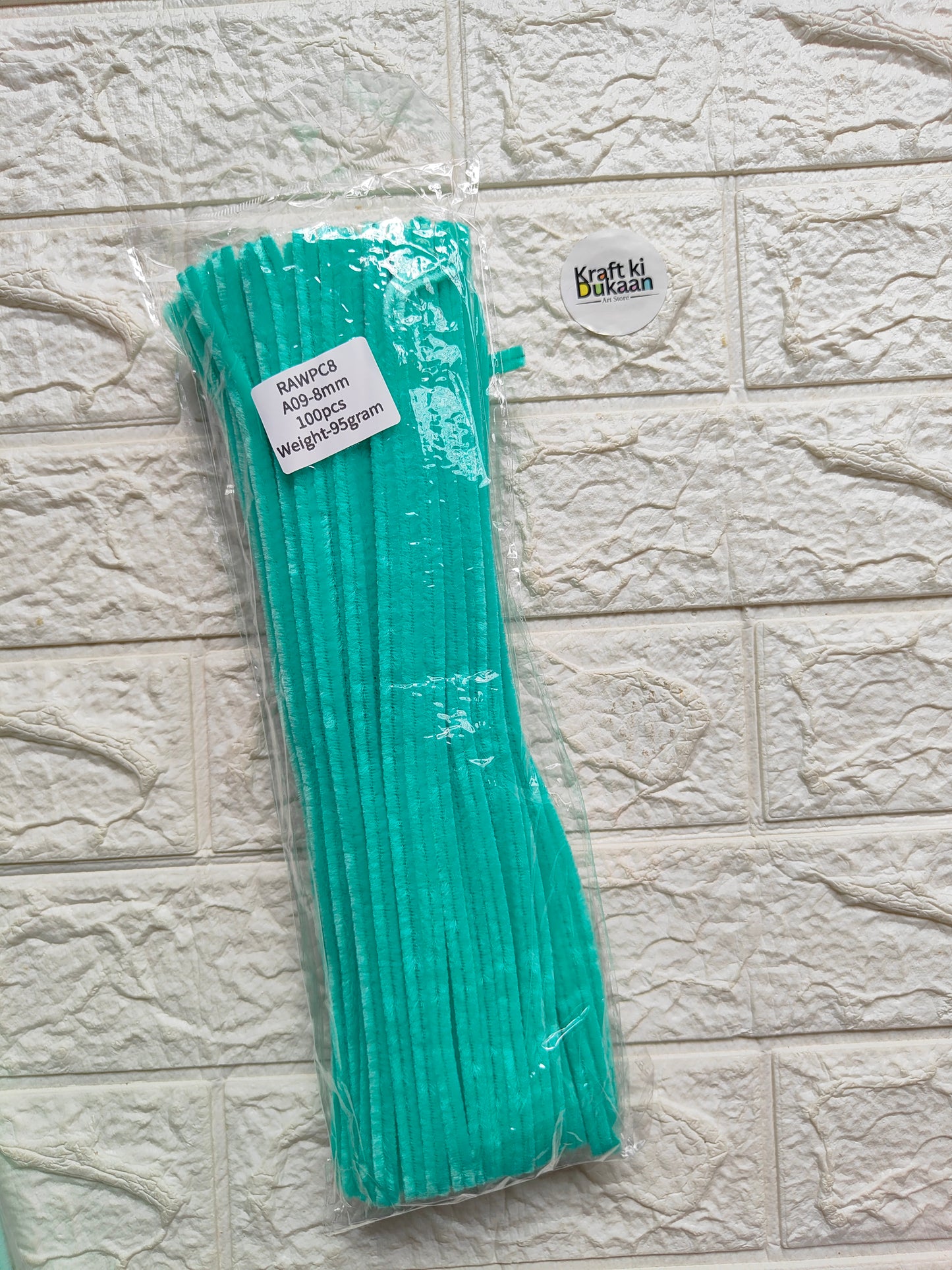 Teal green pipe cleaner stems, plain, 8mm, sealed pack of 100 A1