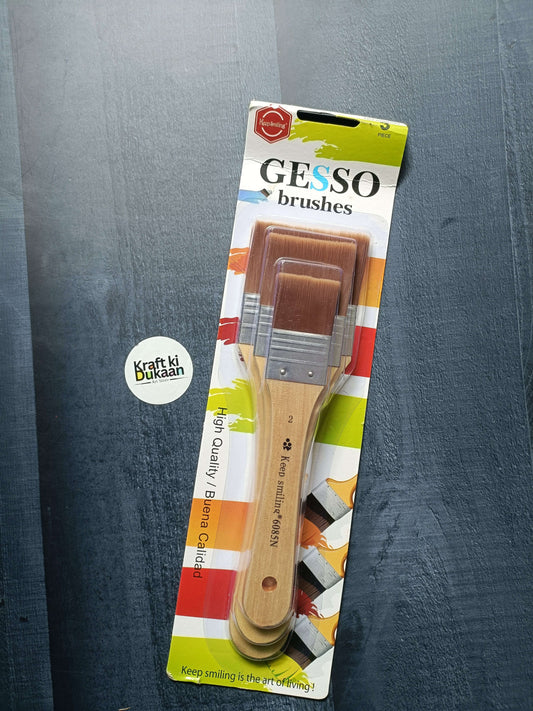 Gesso 3PC brush set A3 with three flat brushes in plastic packaging