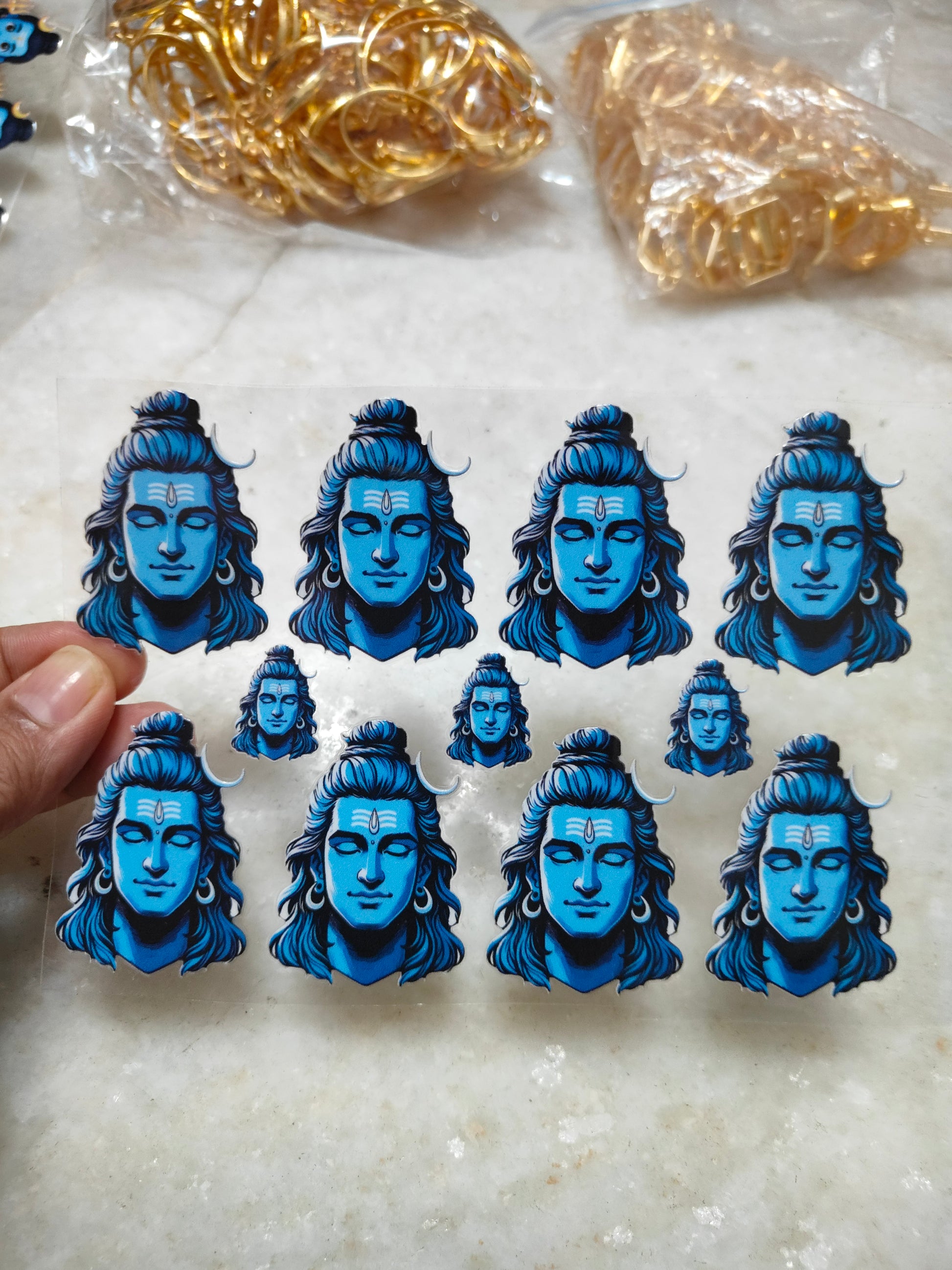 UV DTF peel-off sticker sheet J84 with blue Buddha face head stickers