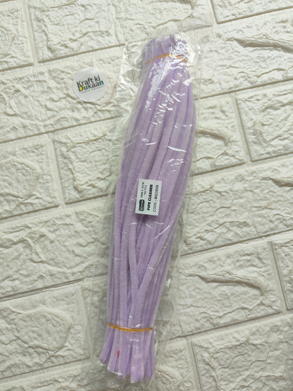 Light lavender pipe cleaners in clear plastic sleeve, bundle of twisty chenille sticks