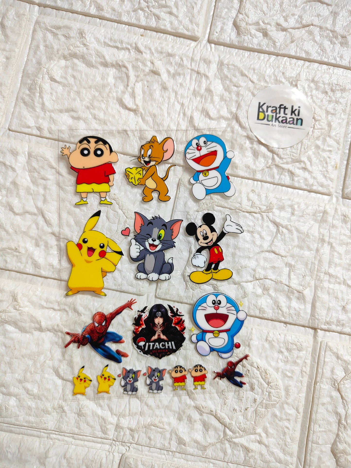 Peel-off sticker sheet with assorted cartoon character decals