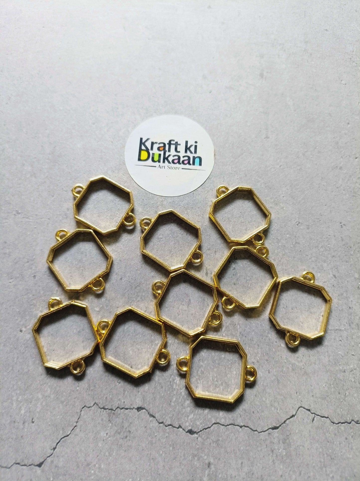 Octagon bracelet bezel connectors, small gold-tone settings with side loops