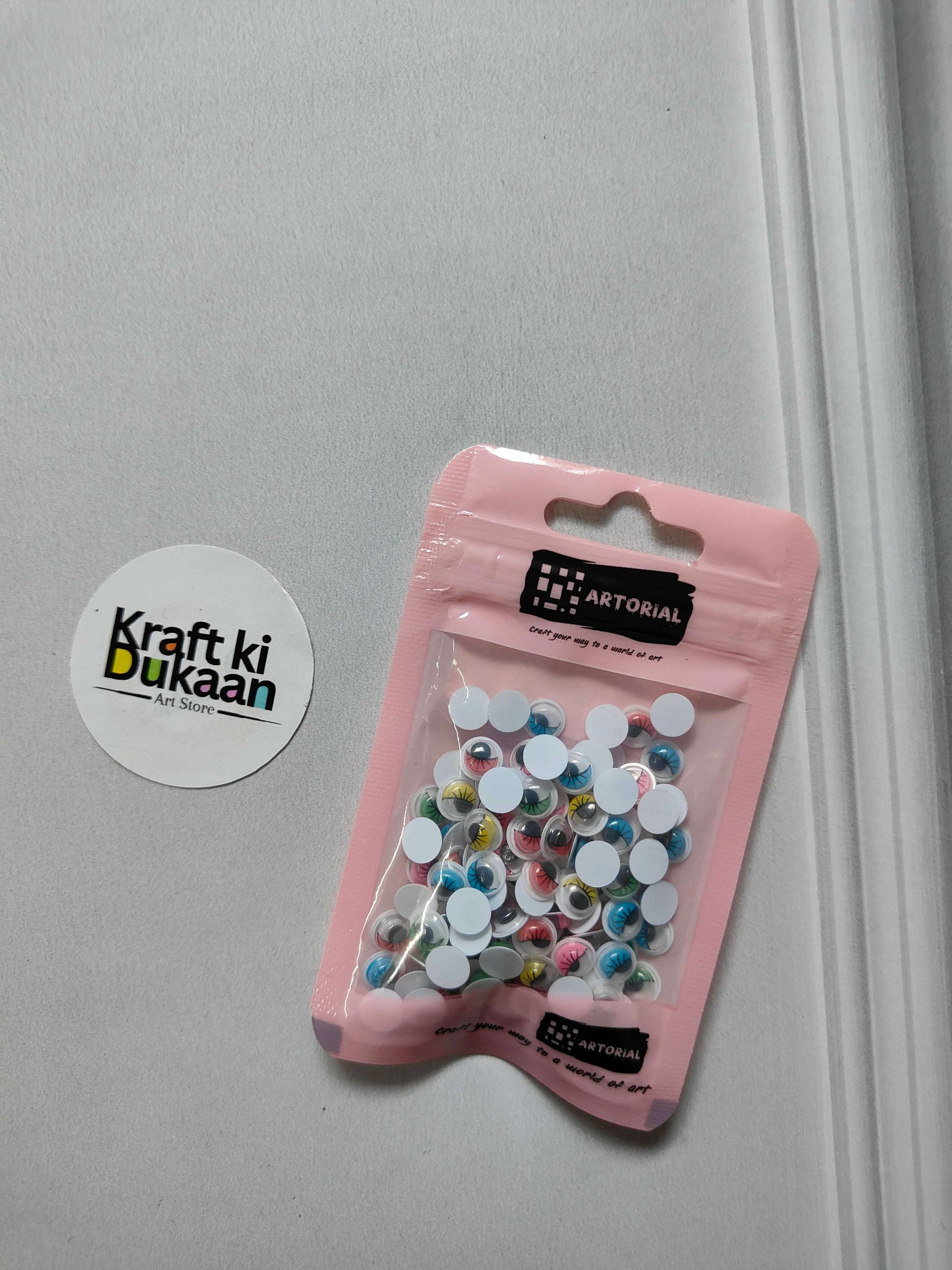 6mm colored googly eye sticker pack with eyelash details, assorted multicolor eyes