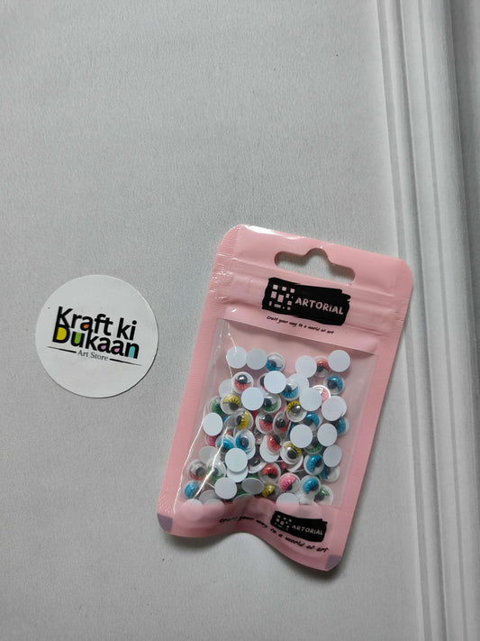 6mm colored googly eye sticker pack with eyelash details, assorted multicolor eyes