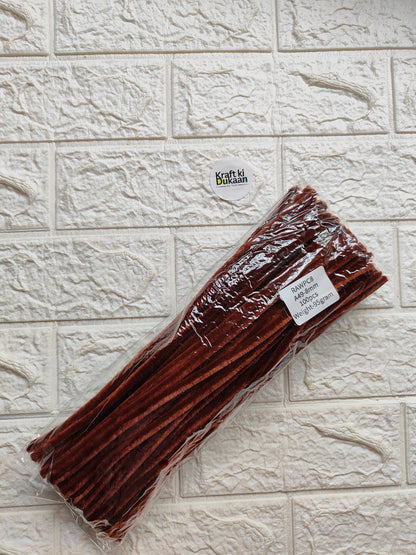 Brown pipe cleaners, 8mm stems, packed in clear plastic with product label