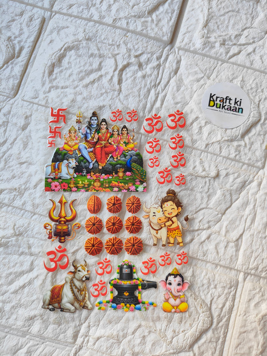 Peel-off UV DTF sticker sheet with multicolor devotional figures and symbols