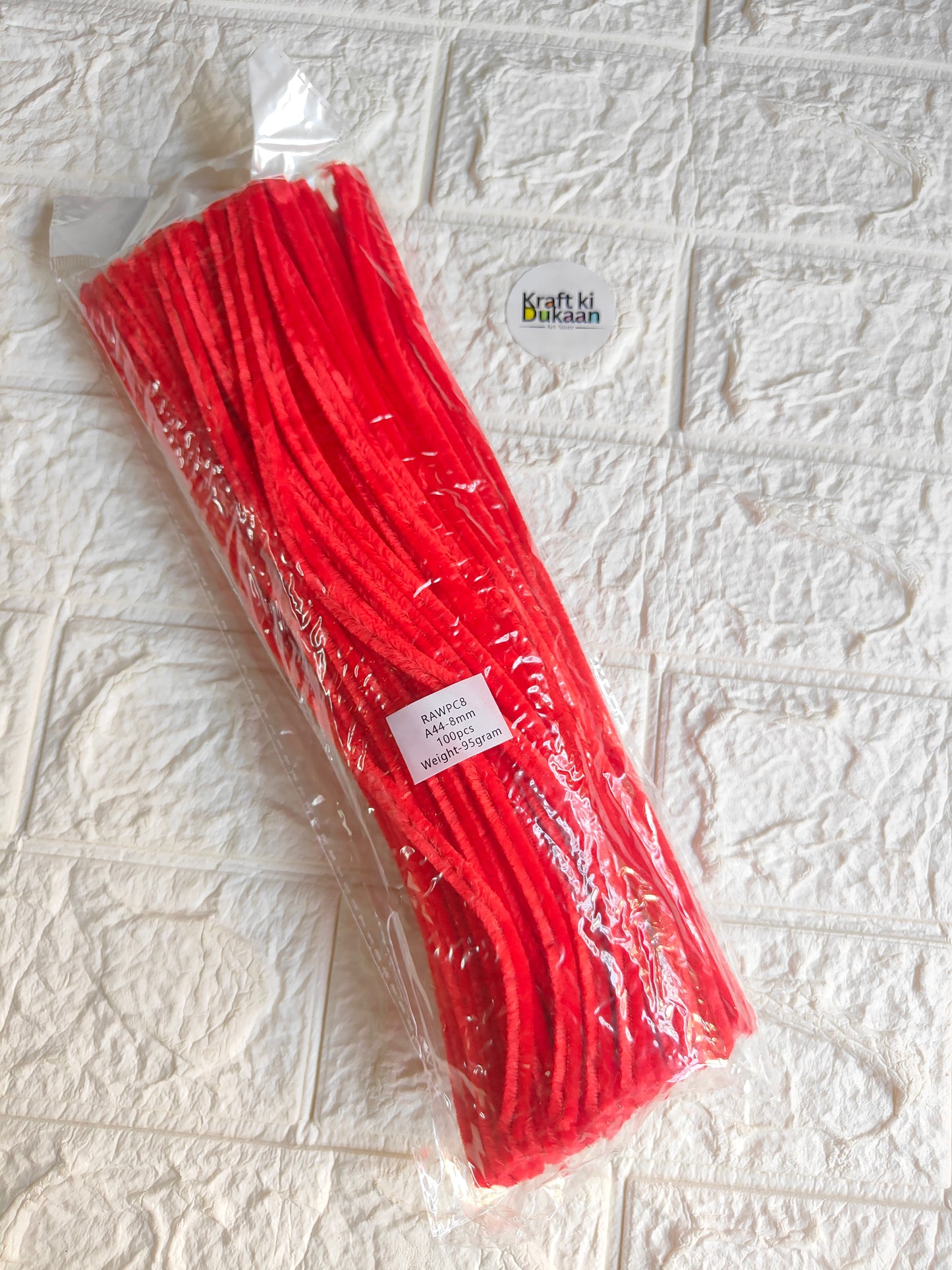 Plain 8mm pipe cleaner pack, red, 100-count bundle