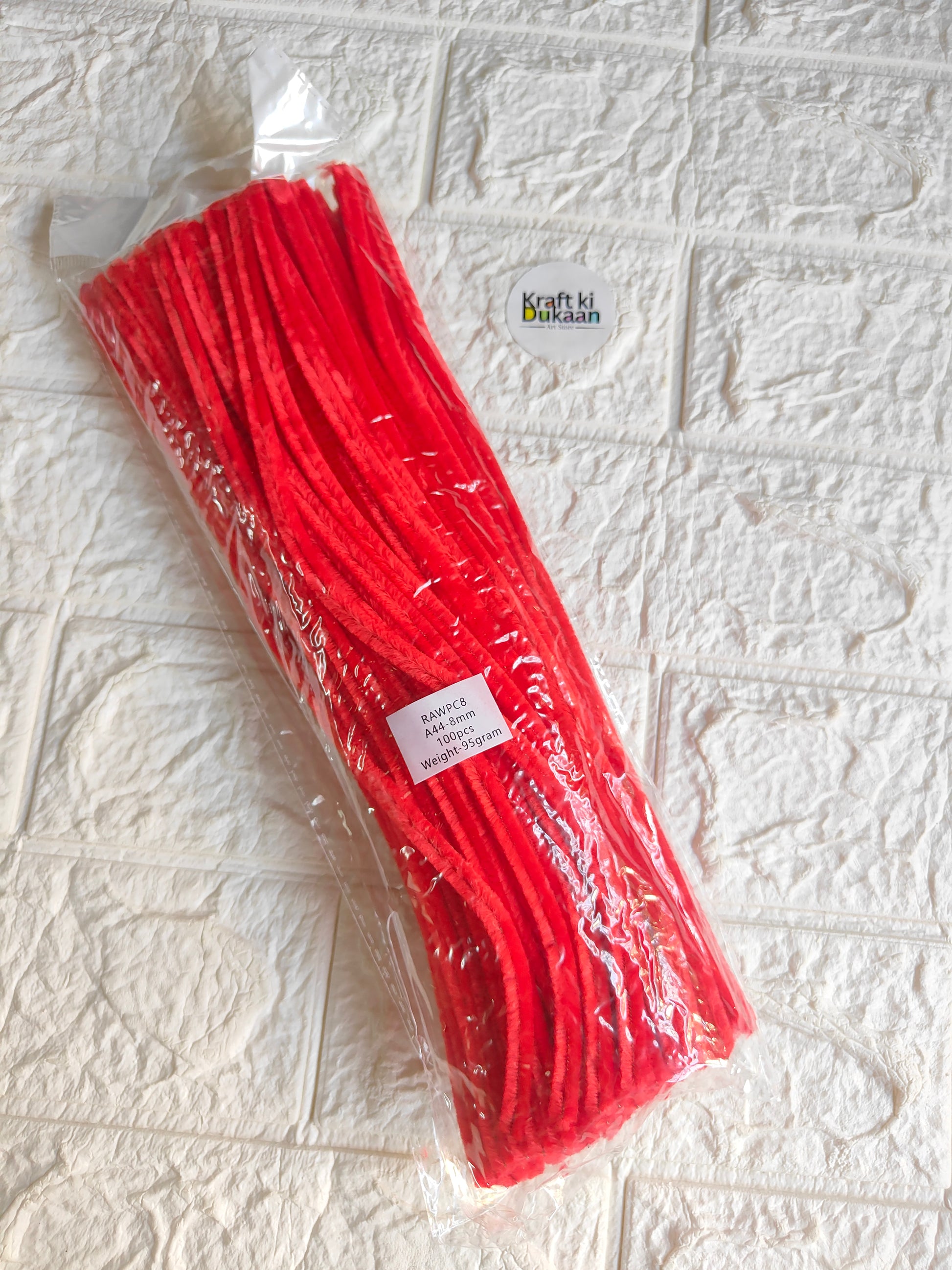 Plain 8mm pipe cleaner pack, red, 100-count bundle