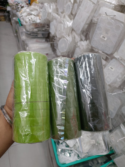 Three floral tape rolls: light green, green, and dark green in tray