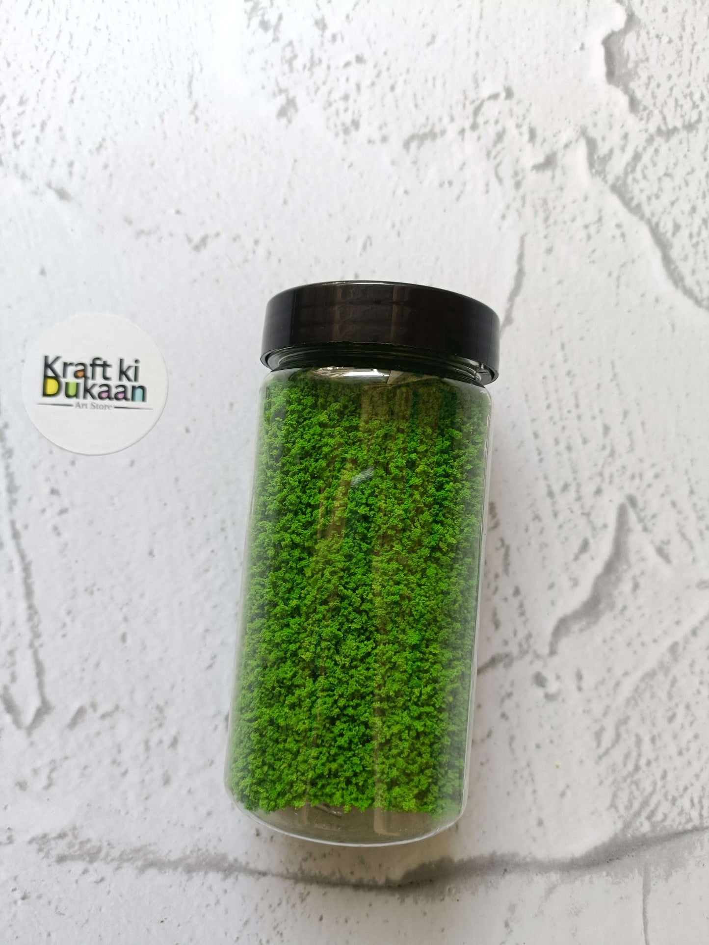Artificial Grass Powder, dark green granular turf powder in 25g jar