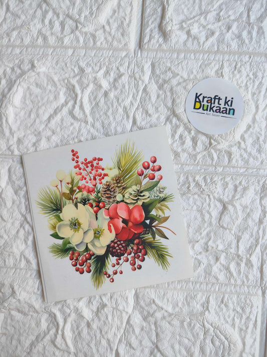 Mini colour sticker sheet with colorful floral bouquet stickers, pine and red berries