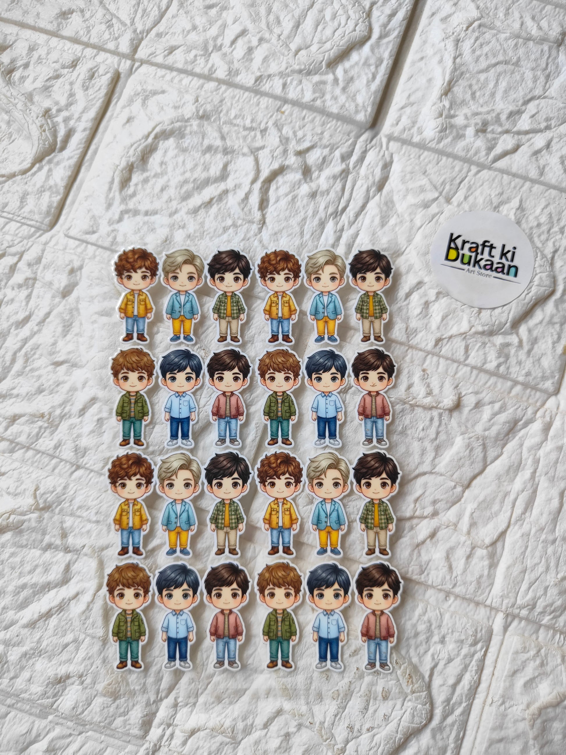 UV DTF peel-off sticker sheet with cartoon kids character cutouts