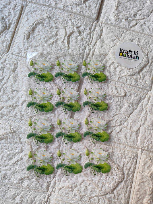 UV DTF peel-off sticker sheet with 15 white flower and green leaf designs