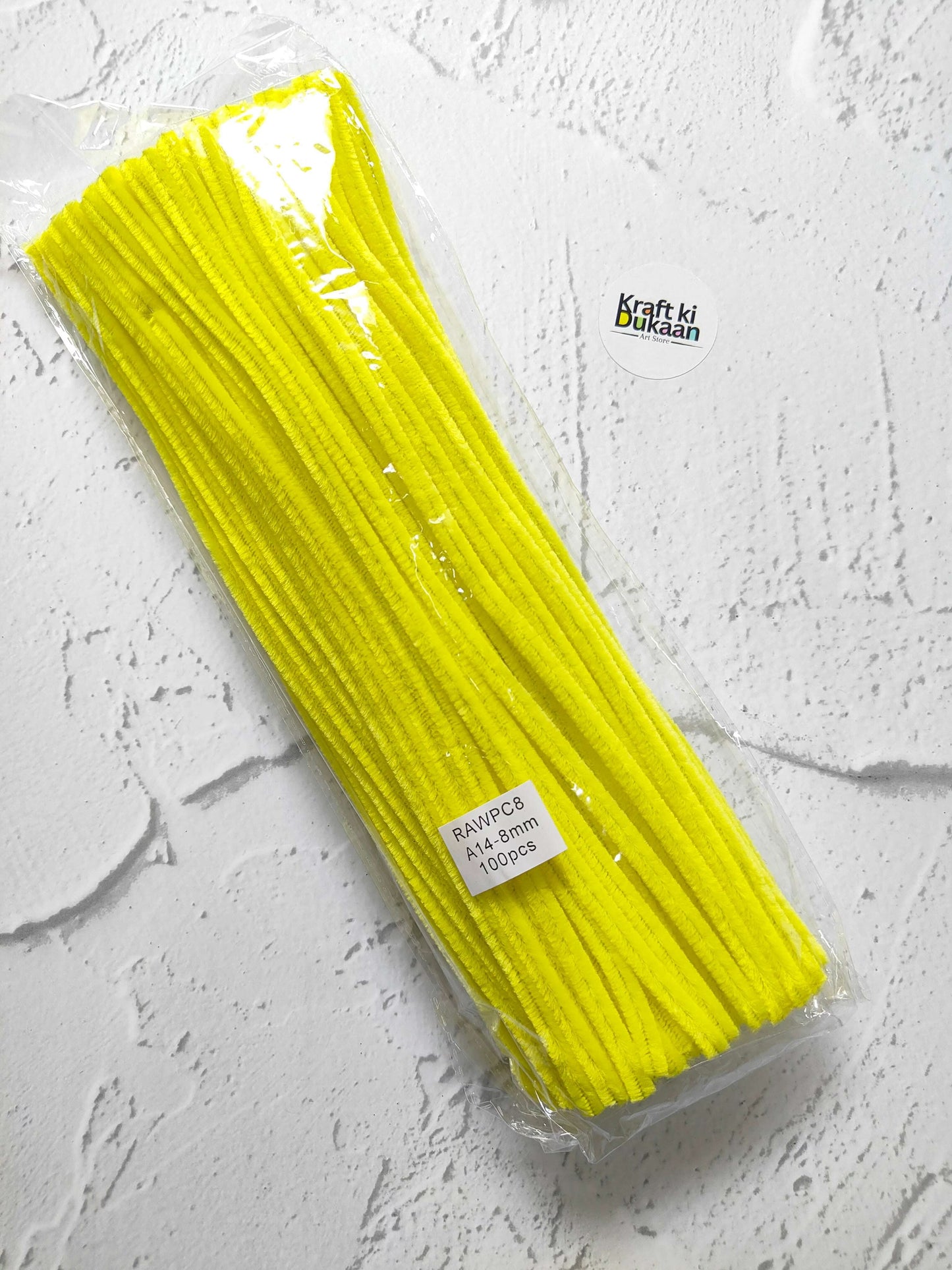 Yellow regular pipe cleaners pack of 100, plain twisted craft stems in plastic sleeve