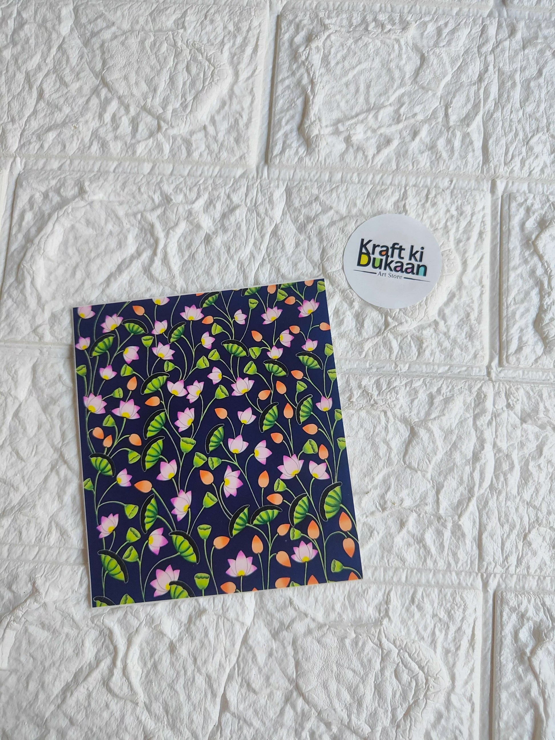 Mini colour sticker sheet with floral pattern, dark blue base and purple and orange flowers