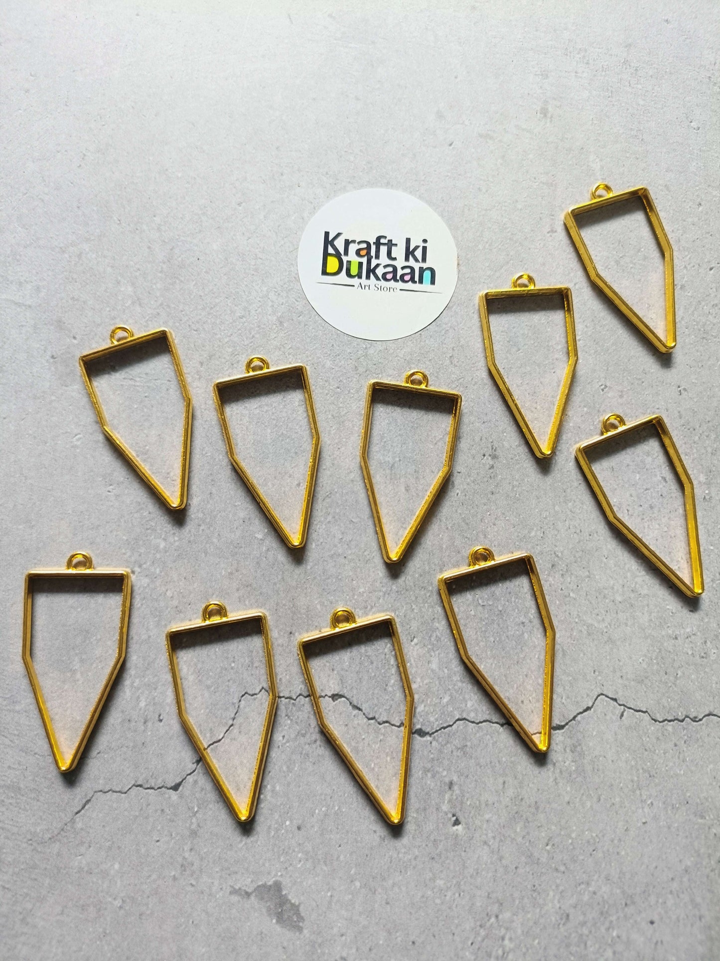 Gold pentagon bezel pendant set of 10 with loop top, plain metal frame
