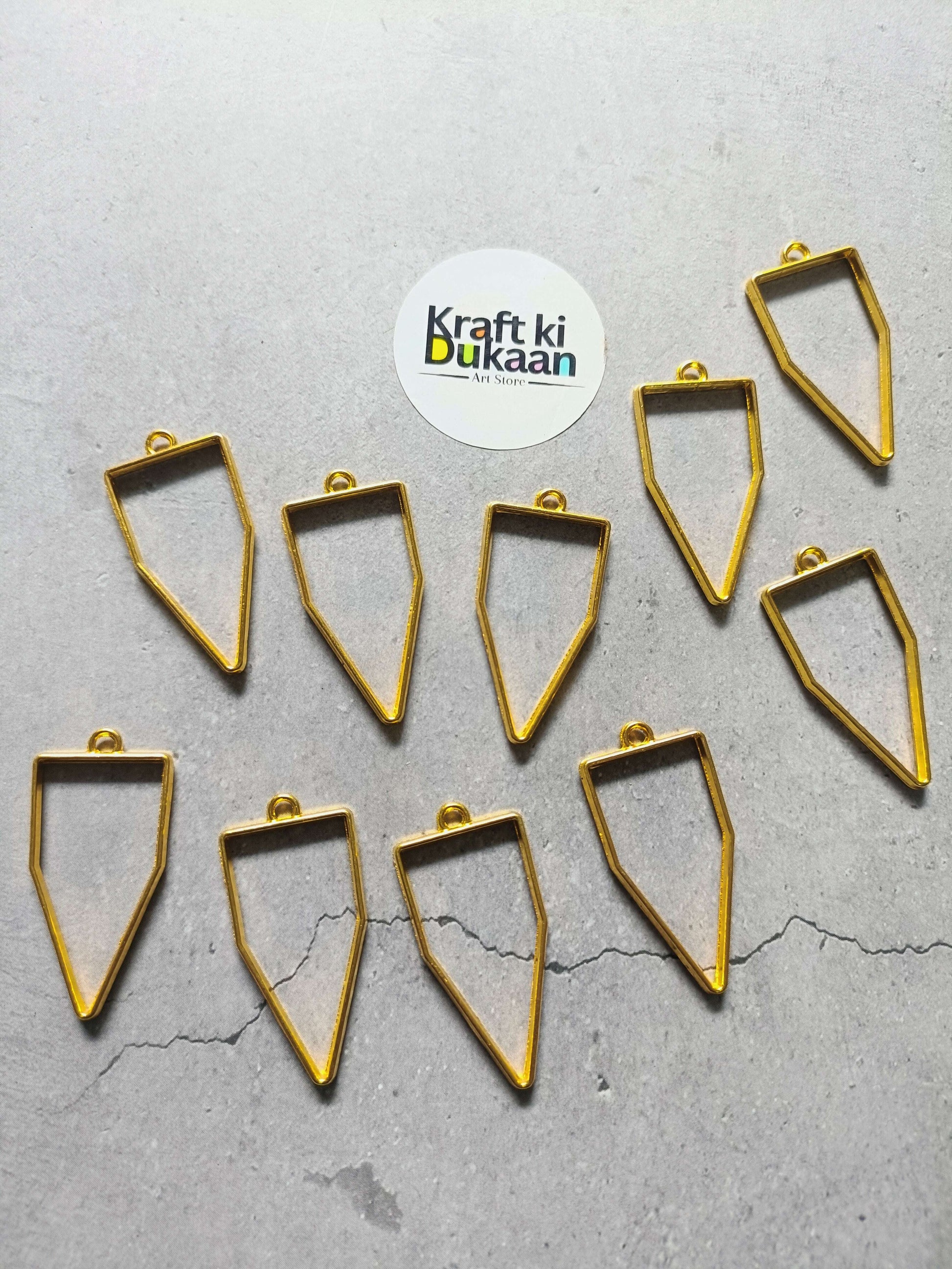 Gold pentagon bezel pendant set of 10 with loop top, plain metal frame