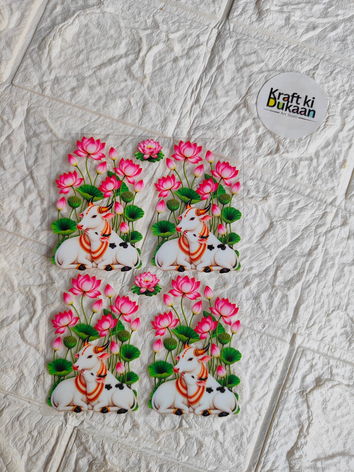 UV DTF peel-off sticker sheet with white dog faces and pink tulip flowers