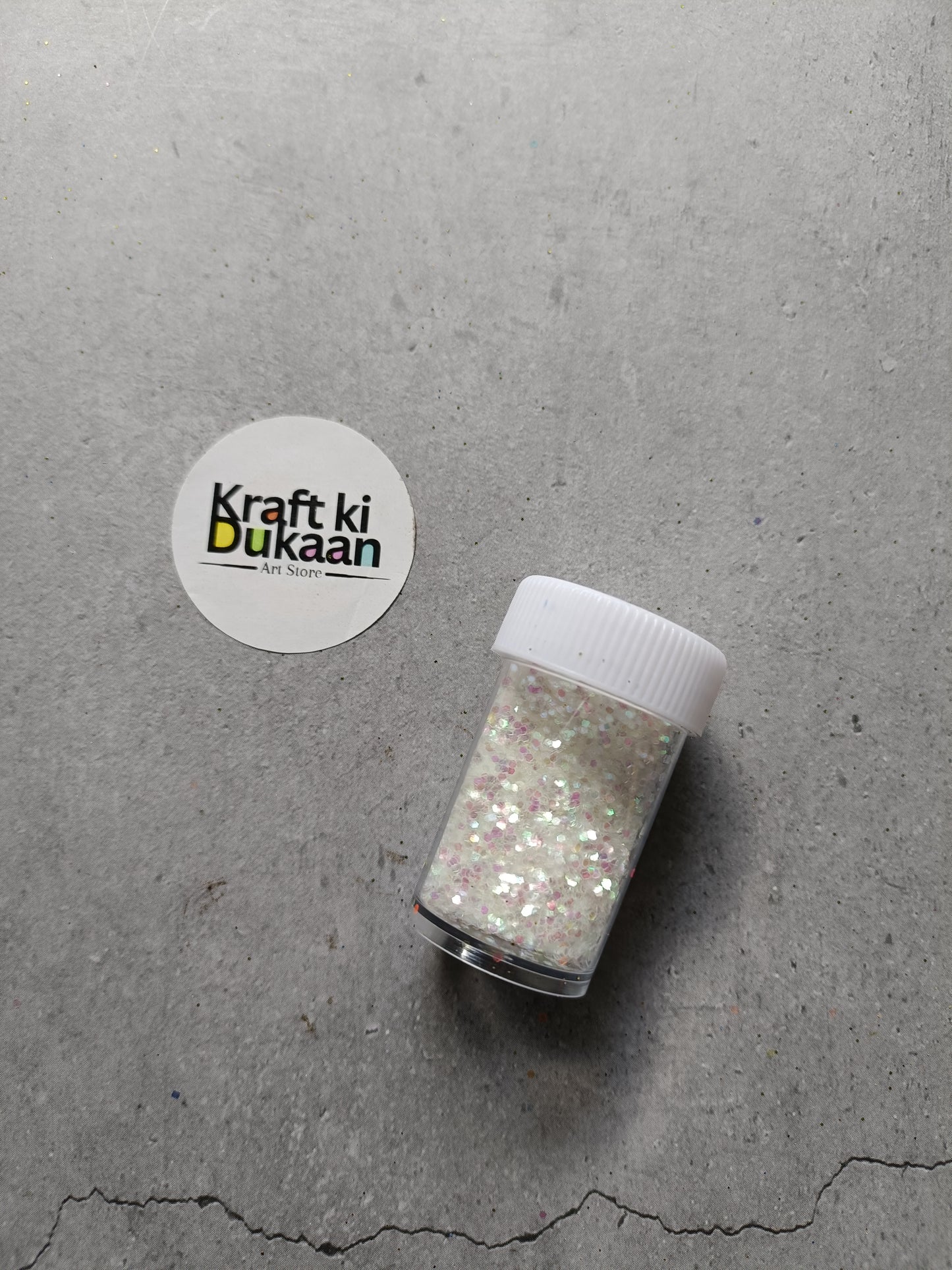 Silver holo glitter jar with white ribbed lid
