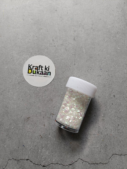Silver holo glitter jar with white ribbed lid