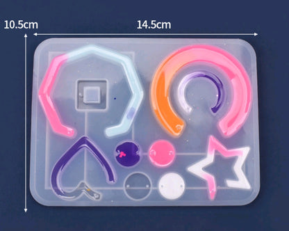 Silicone jewellery mould tray with multi cavities: star, crescent, circles, flower and heart
