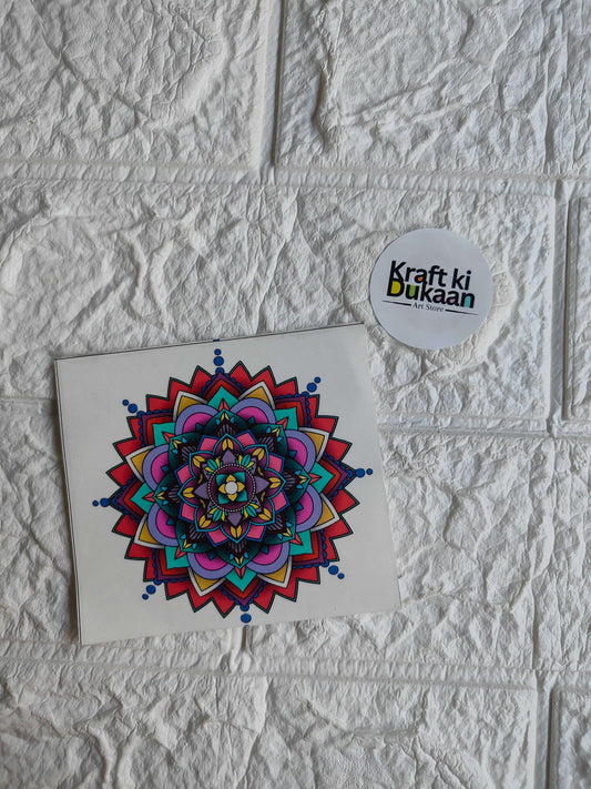 Mini color sticker sheet with colorful mandala flower graphic sticker on white card