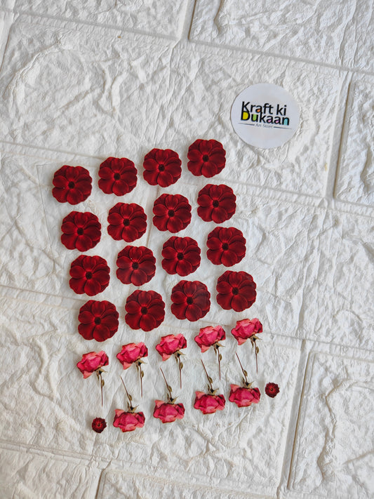 Peel-off sticker sheet with red and pink flower decals, sheet of assorted blossoms