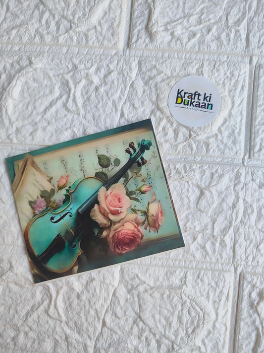 Mini color sticker sheet with teal guitar and pink floral roses