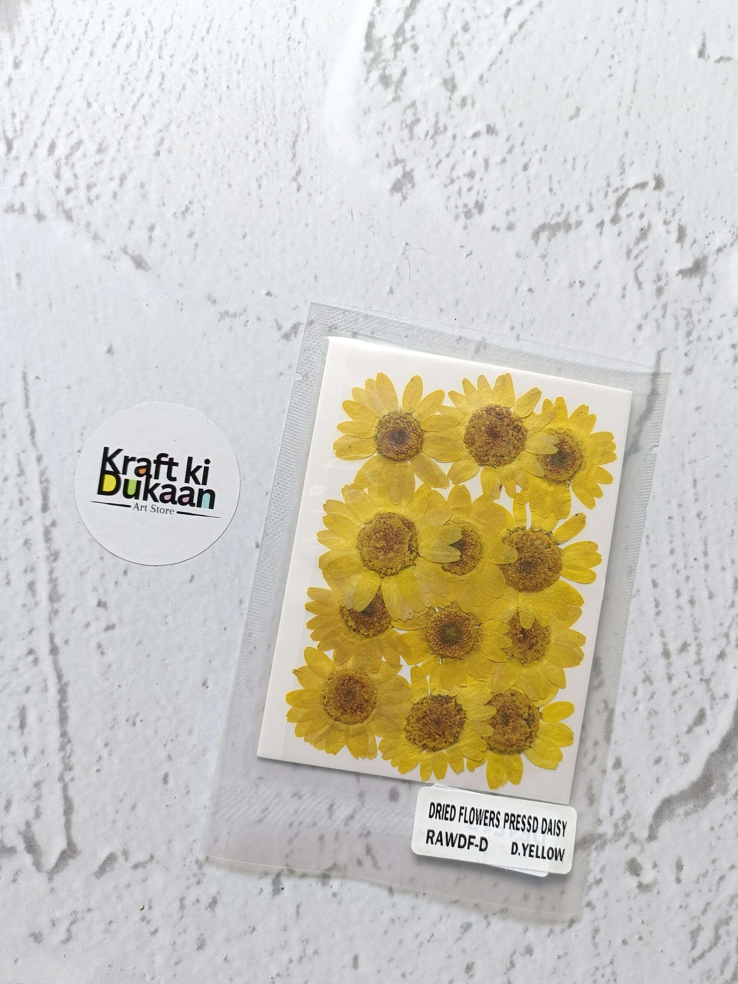 Daisy pressed flower sheet, yellow daisies with dark centers, sealed pack