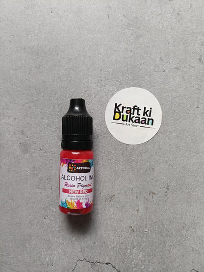 Alcohol ink bottle with black cap, new red resin pigment label