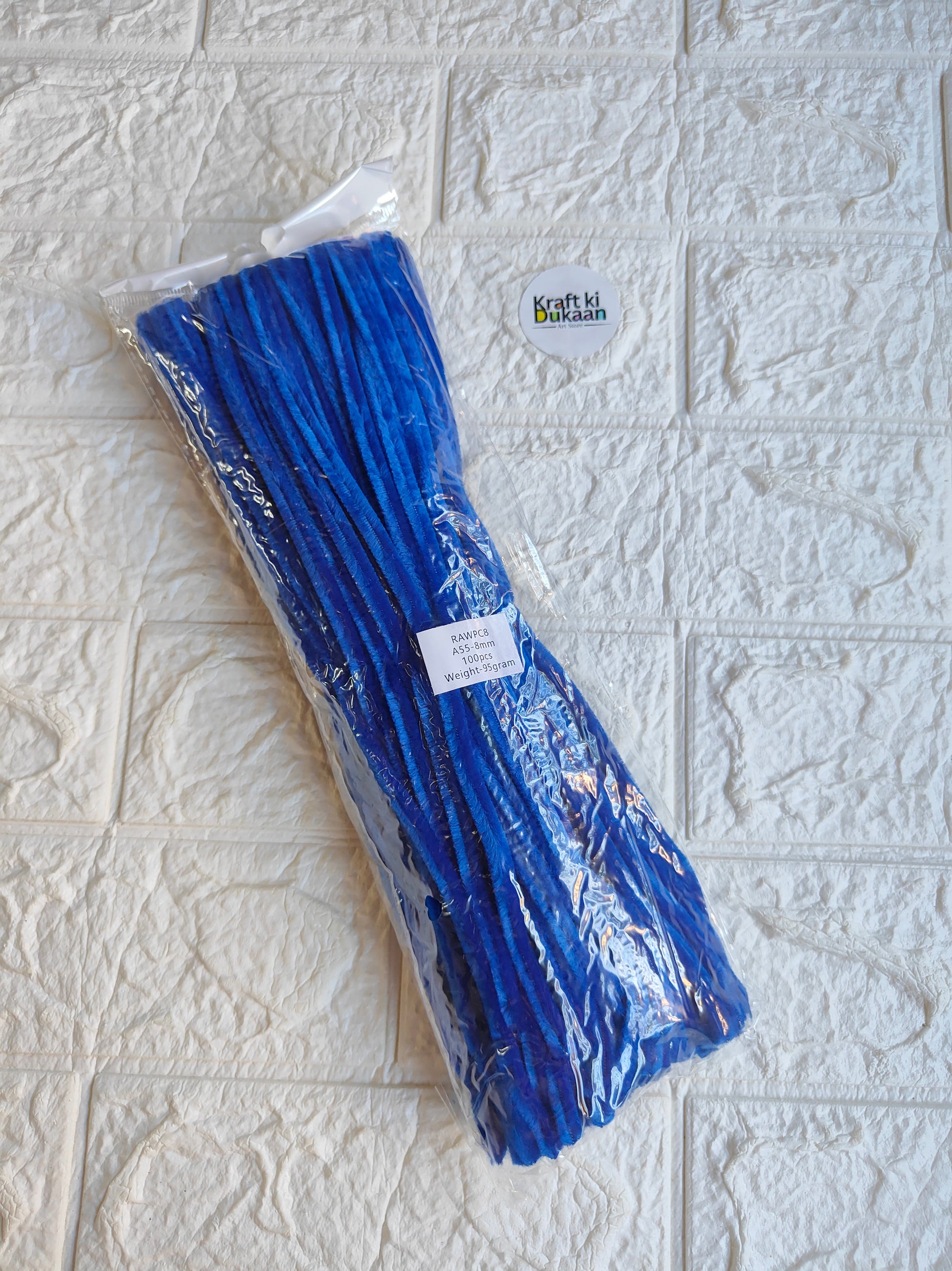 Plain 8mm pipe cleaners, pack of 100, royal blue