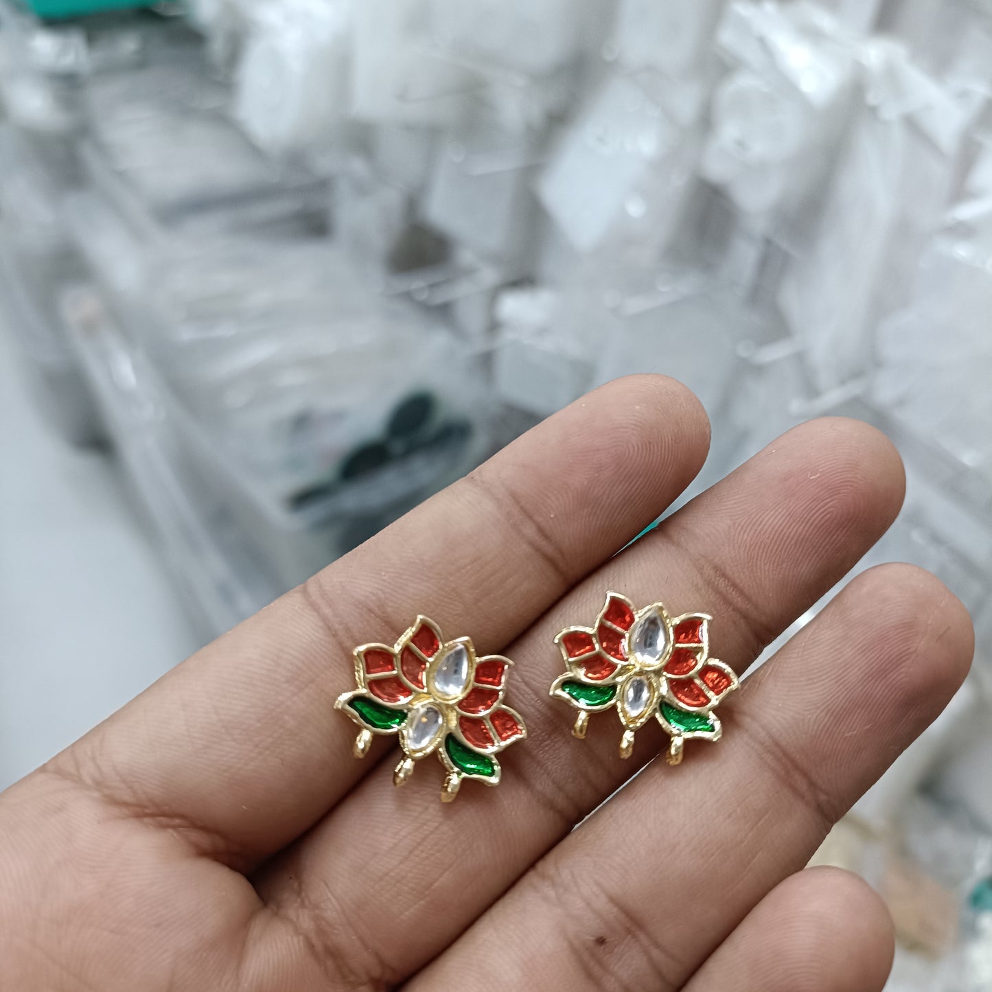 Metal Lotus Kundan Polki Beads Pack of 2 D16