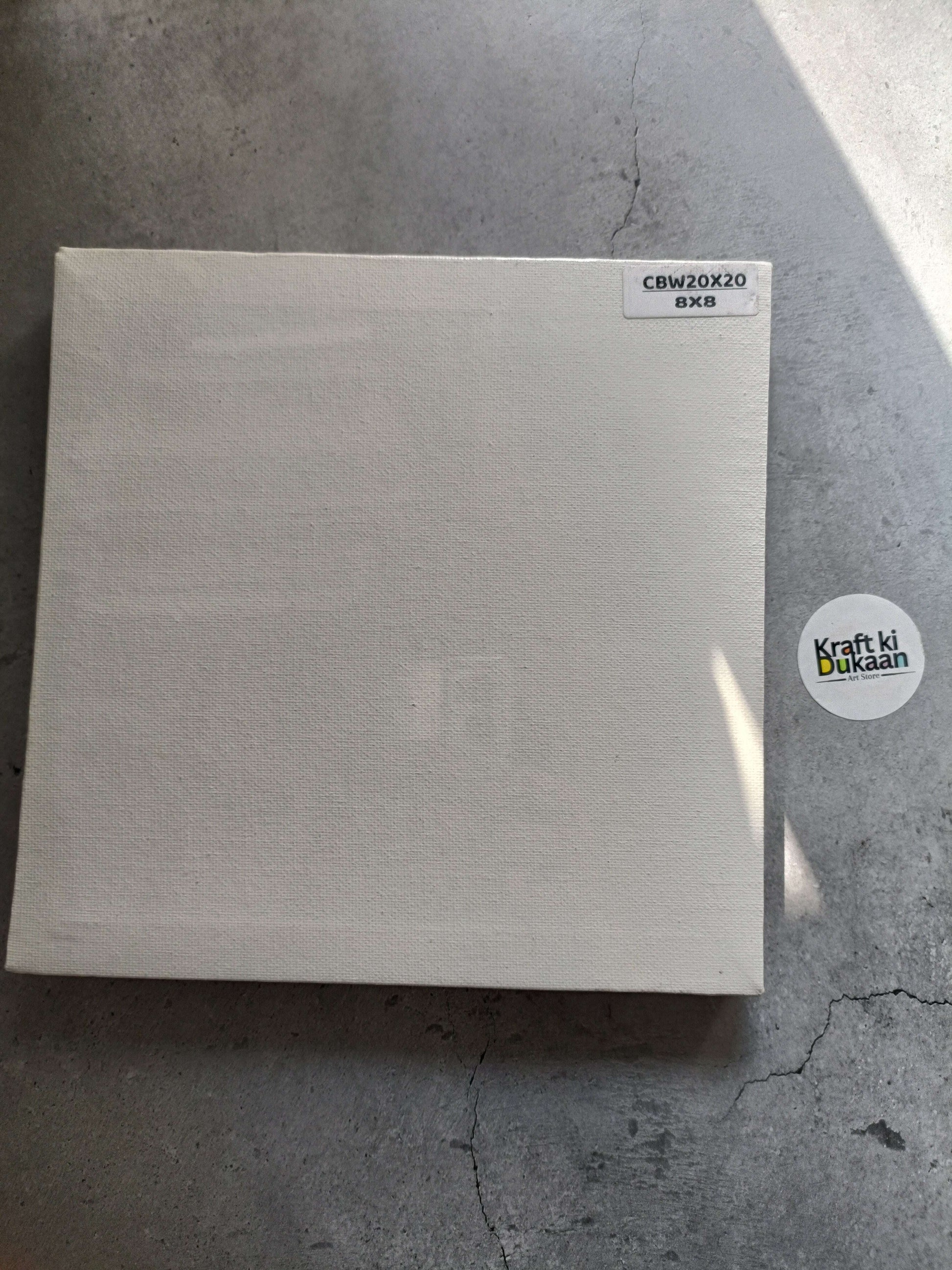 Square stretched canvas board with frame, off-white canvas surface