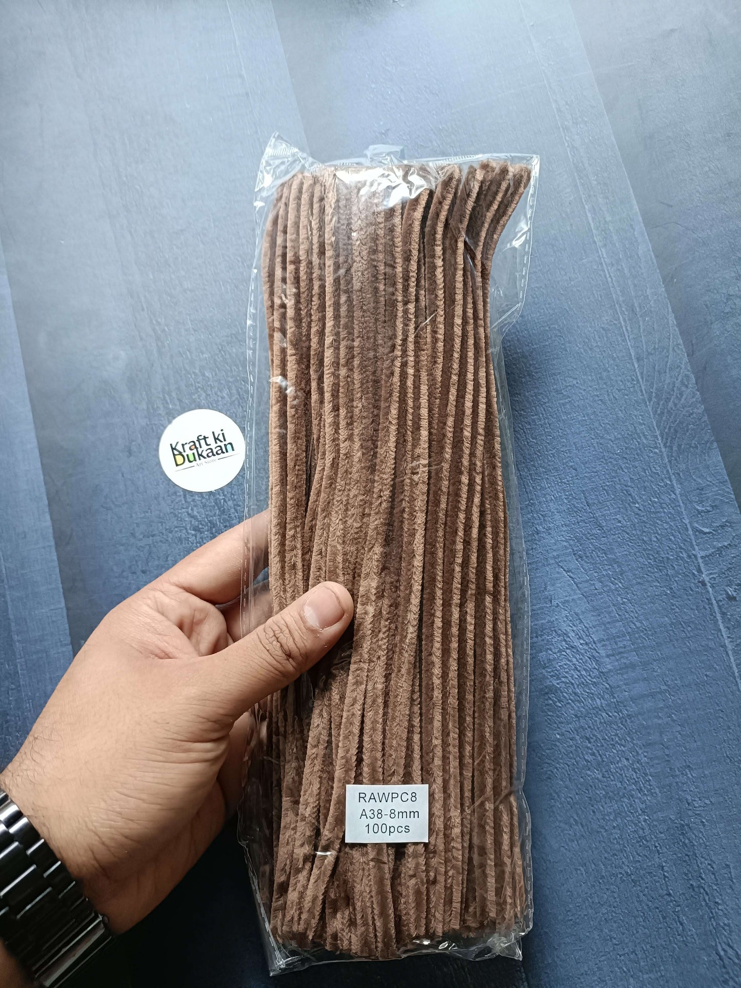 Pipe cleaner plain pack, brown, 8mm, 100 pcs, clear bag with label